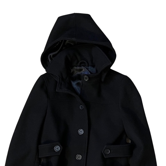 GAP black hooded lined pea coat small - Picture 2 of 5